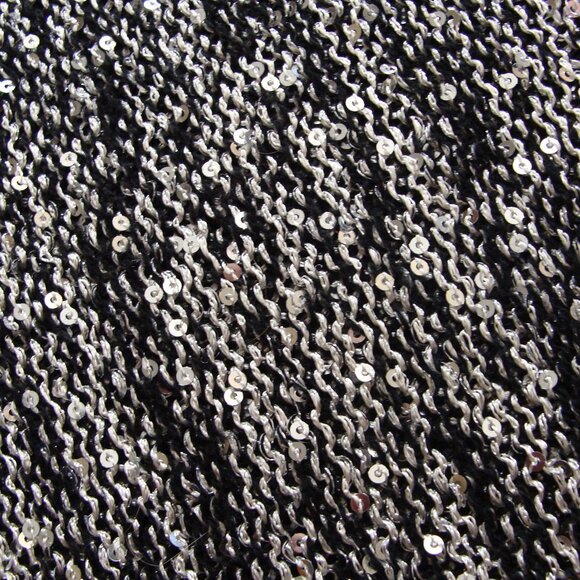 CHICO's Black & Silver 3/4 Sleeve SEQUIN Trim SCOOP Neck SWEATER Sz 4 - Picture 2 of 7